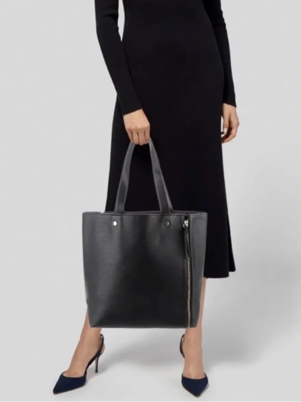 Neiman Marcus Tote Bag Black Pleather with Zippers